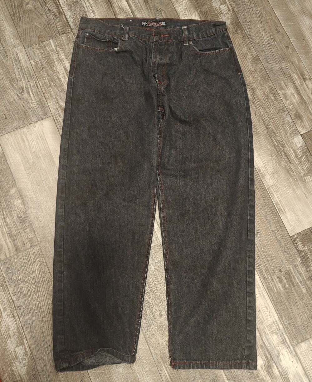 Jinzu Jeans Size 38x32 Black Embroidered Y2K Baggy Denim Pants